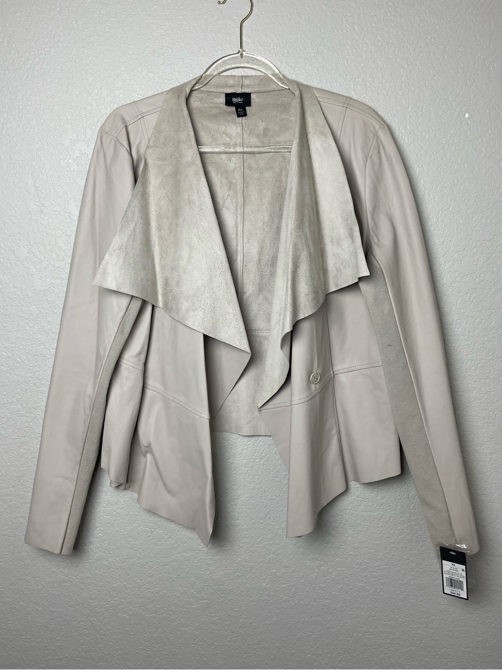Mossimo Light Taupe Draped Faux Leather Jacket with Suede Trim Size XL